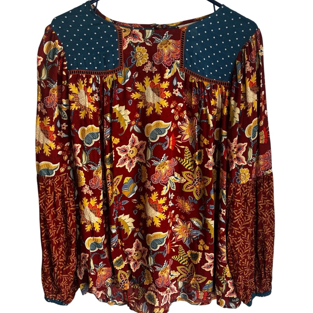 Matilda Jane Heart to Heart Garden Mums Boho Floral Peasant Top Size Medium
